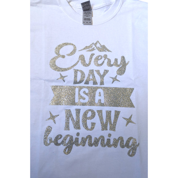 Womens Tee "Every Day Is A New Beginning" - Silver Sparkle Lettering - Size M - Picture 5 of 6